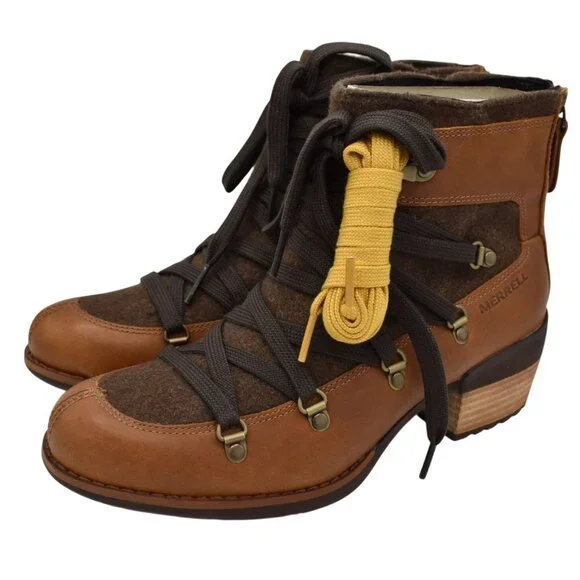 Merrell Womens Size 11 Shiloh II Warm Oak Leather Lace Up Boots Shoes - Picture 1 of 11